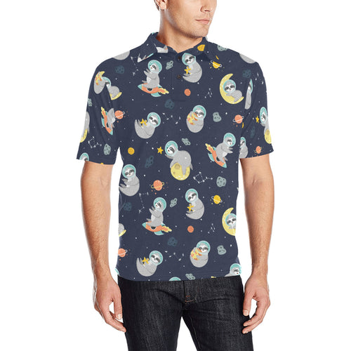 Cute sloth astronaut star planet rocket pattern Men's All Over Print Polo Shirt