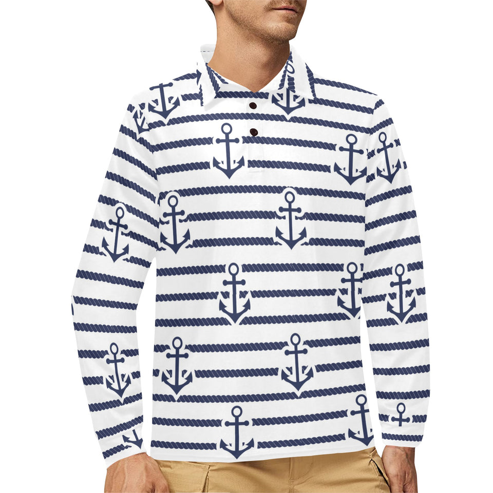 Anchor rope nautical pattern Men's Long Sleeve Polo Shirt