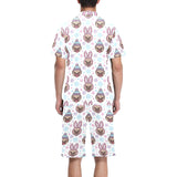 Cute pug hat rabbit costume pattern Men's V-Neck Short Pajama Set