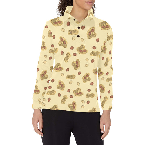 peanuts design pattern Women's Long Sleeve Polo Shirt
