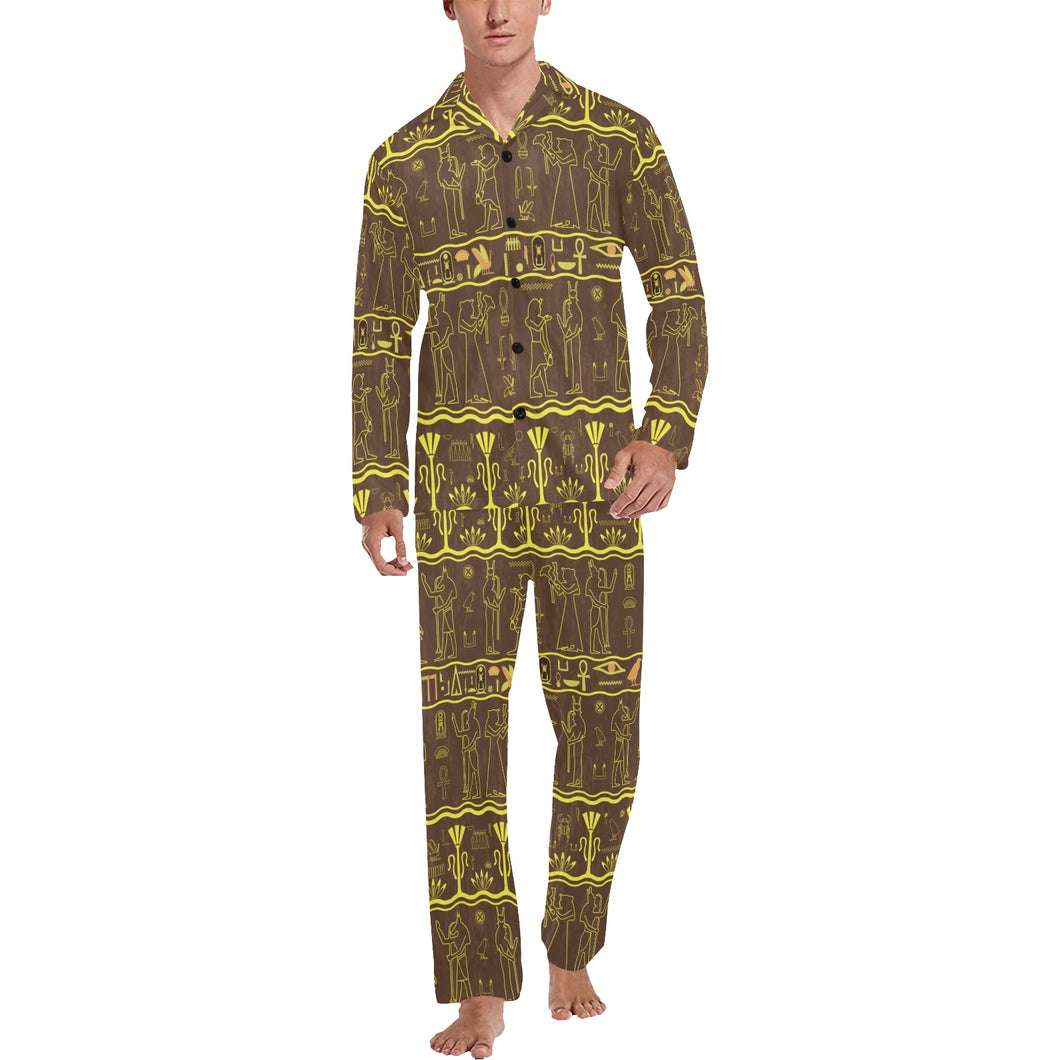 Egypt Hieroglyphics Pattern Print Design 03 Men's Long Pajama Set