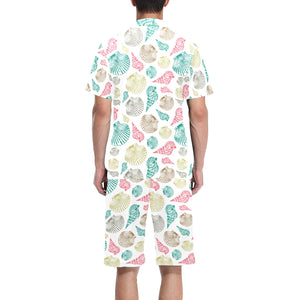 Colorful shell pattern Men's V-Neck Short Pajama Set