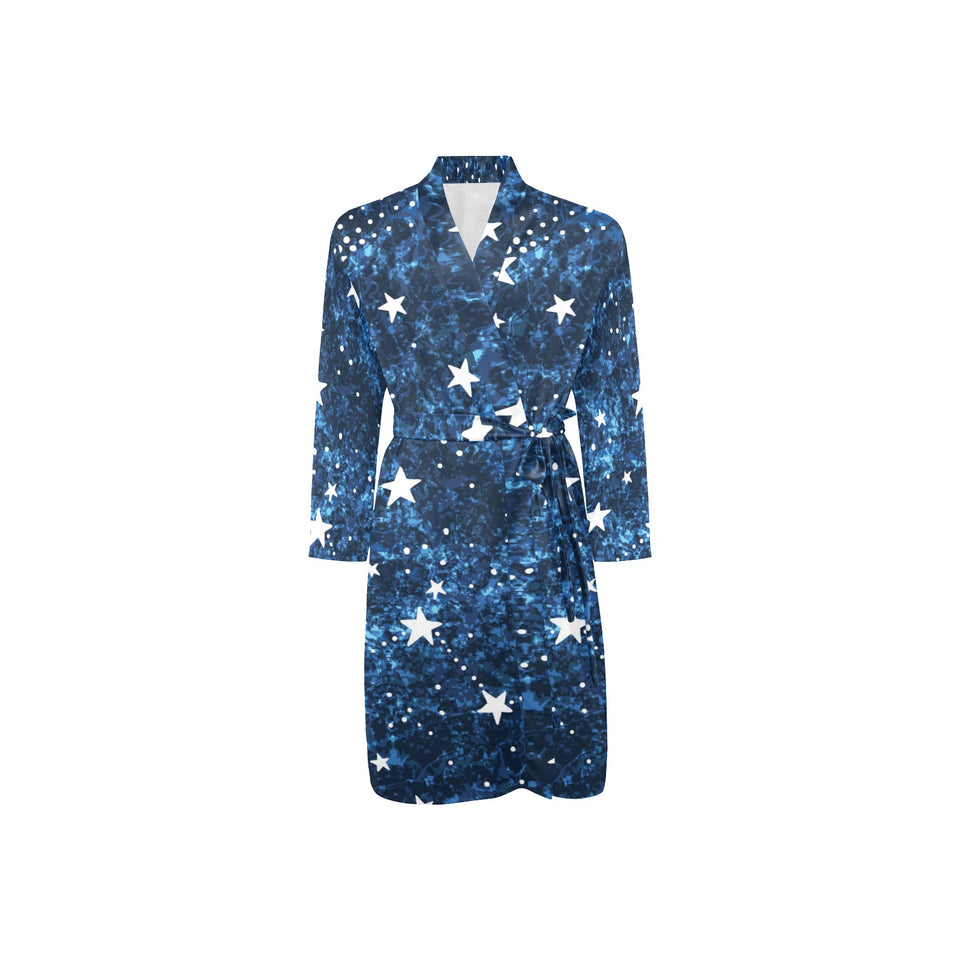 Night sky star pattern Men's Long Sleeve Belted Night Robe