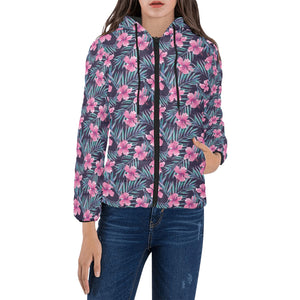 Hibiscus Pattern Print Design 05 Women's Padded Hooded Jacket