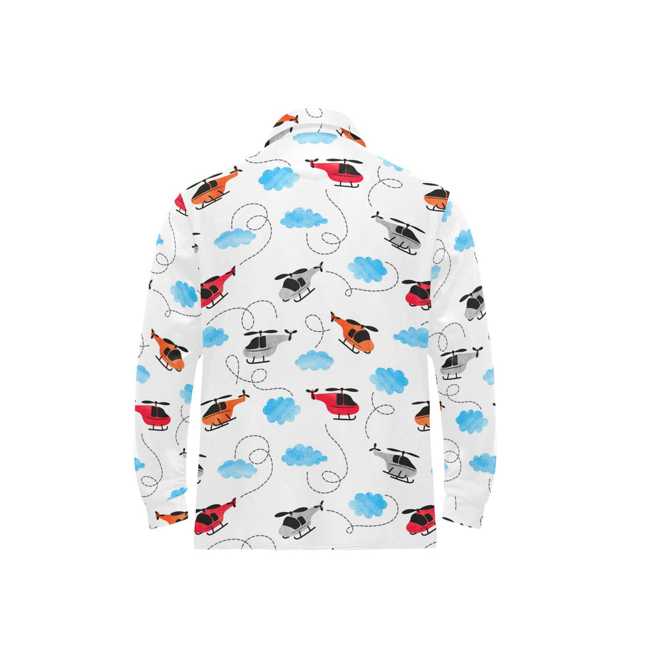 Watercolor helicopter cloud pattern Men's Long Sleeve Polo Shirt