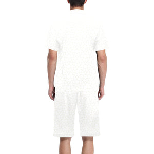 arabic white pattern Men's V-Neck Short Pajama Set