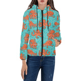 Octopus turquoise background Women's Padded Hooded Jacket