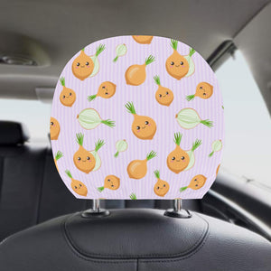 cute onions smiling faces purple background Car Headrest Cover