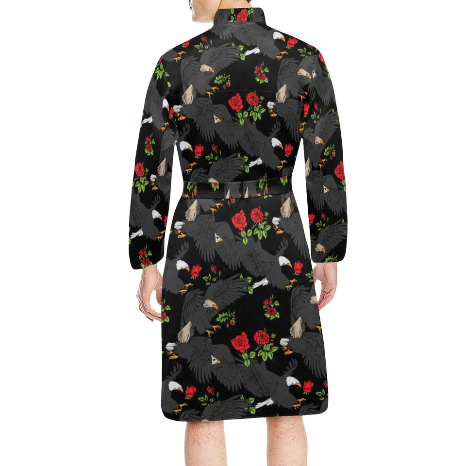 Eagle Pattern Print Design 04 Men's Long Sleeve Belted Night Robe