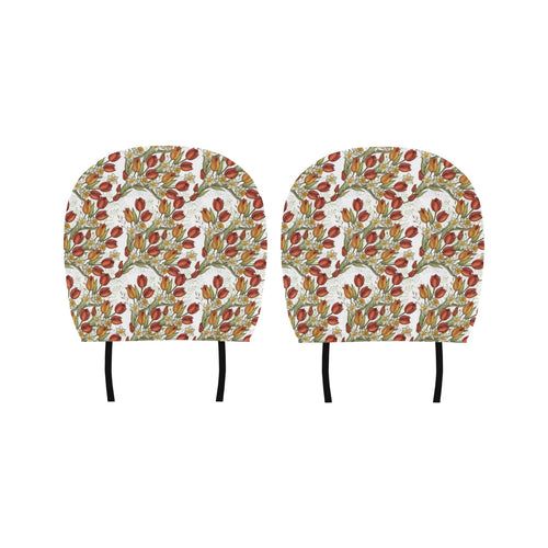 Red tulips and daffodils pattern Car Headrest Cover