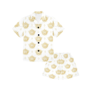 Gold Ornamental lotue waterlily symbol pattern Kids' Boys' Girls' V-Neck Short Pajama Set