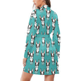 Hand drawn boston terrier dog pattern Women's Long Sleeve Belted Night Robe