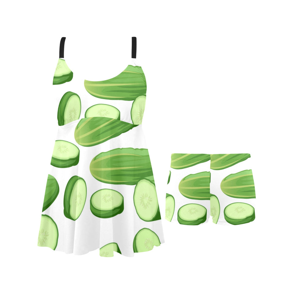 cucumber whole slices pattern Chest Sexy Pleated Two Piece Swim Dress