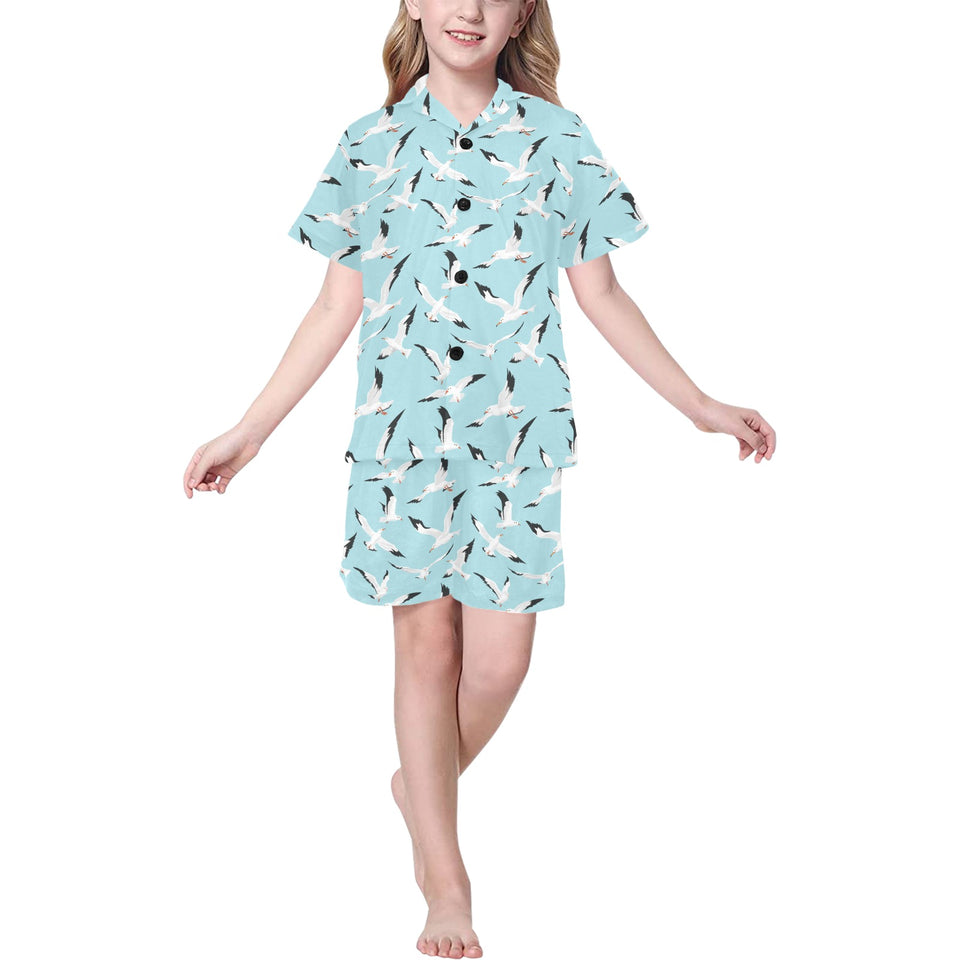 Seagull Pattern Print Design 01 Kids' Boys' Girls' V-Neck Short Pajama Set