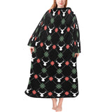 Deer Christmas new year pattern argyle Blanket Robe with Sleeves