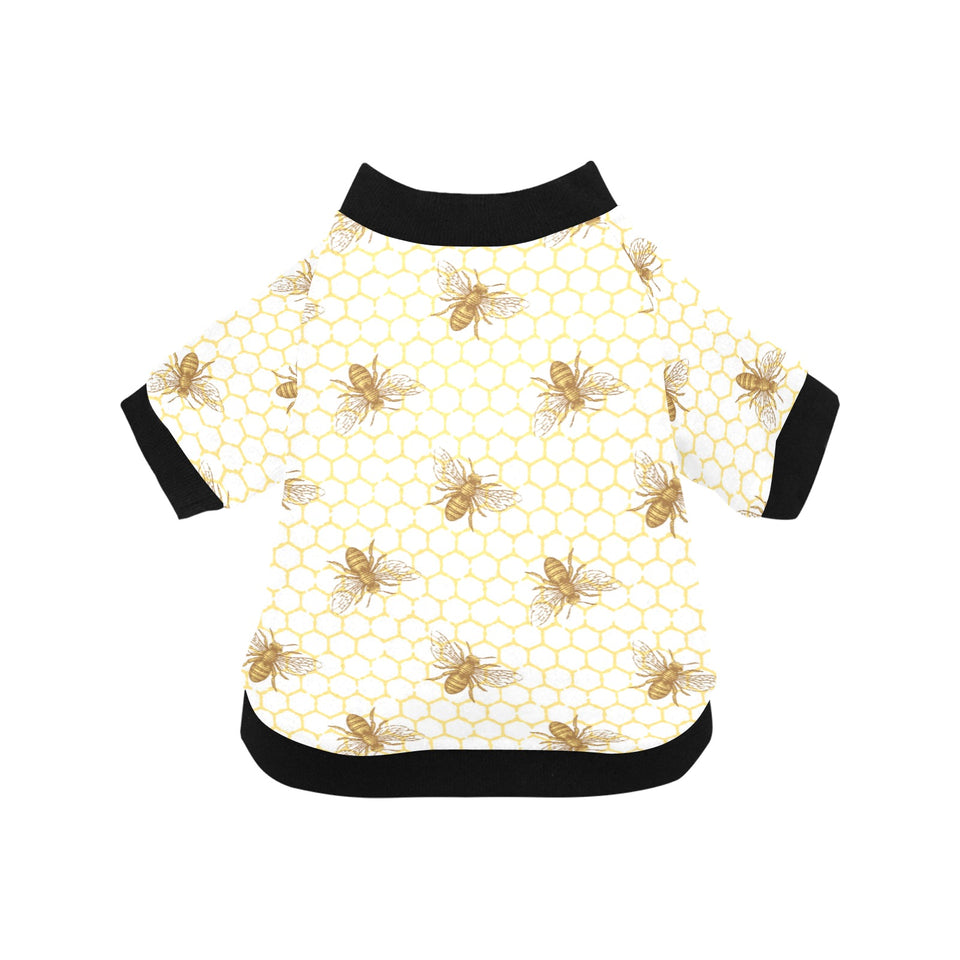 Bee honeycomb seamless design pattern All Over Print Pet Dog Round Neck Fuzzy Shirt