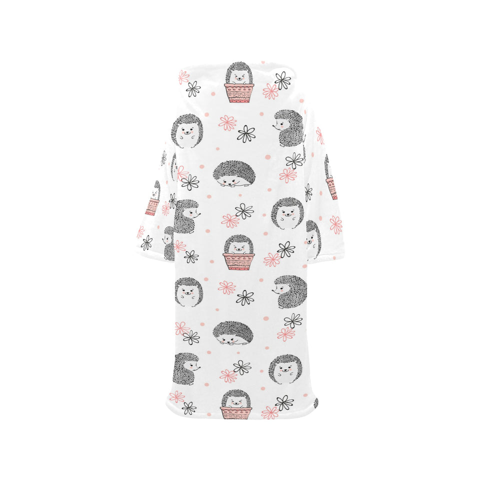 Hedgehog Pattern Print Design 02 Blanket Robe with Sleeves