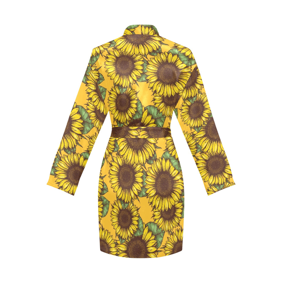 Sunflower pattern Women's Long Sleeve Belted Night Robe
