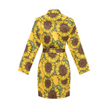Sunflower pattern Women's Long Sleeve Belted Night Robe