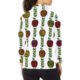 colorful apples leave zebra stripe Women's Long Sleeve Polo Shirt