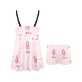 Poodle dog pink color theme Chest Sexy Pleated Two Piece Swim Dress