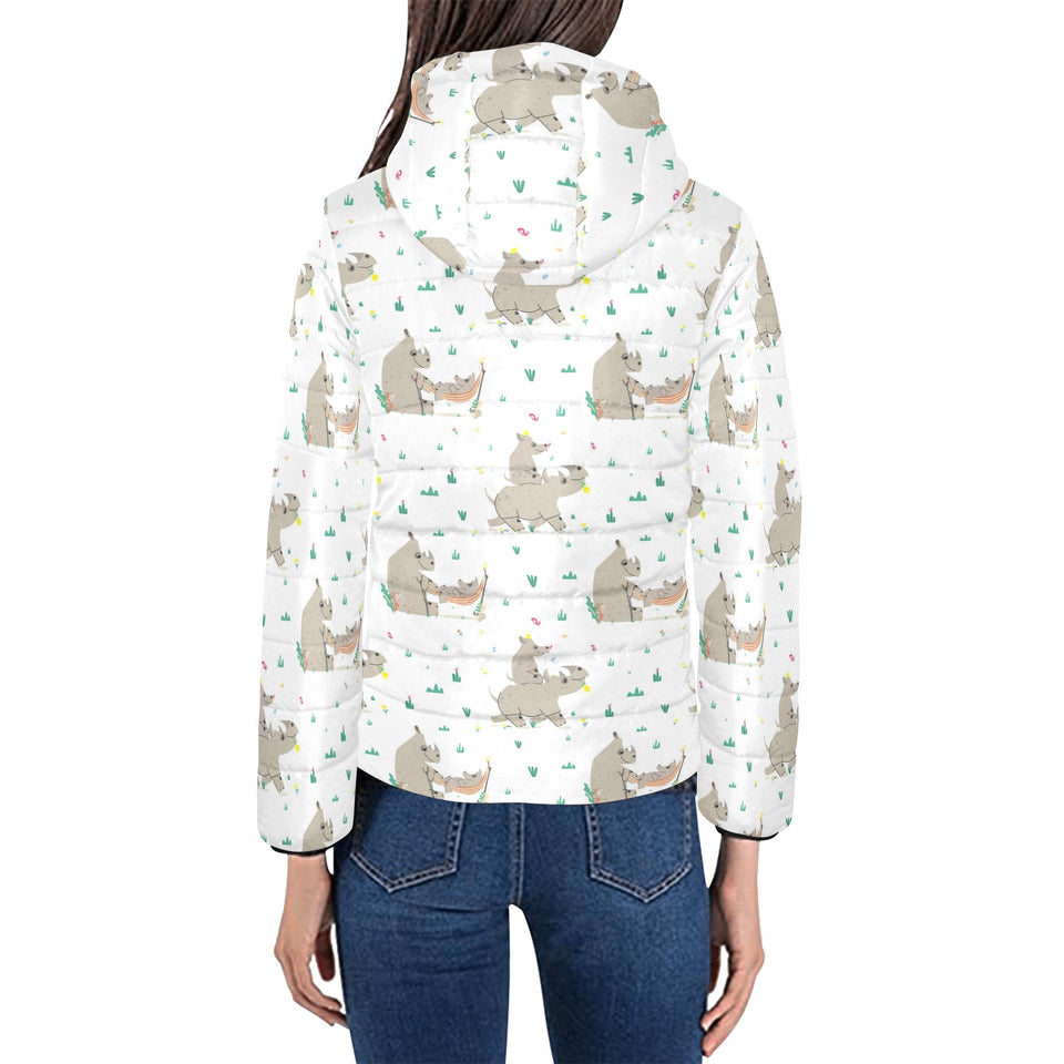 Cute Rhino pattern background Women's Padded Hooded Jacket