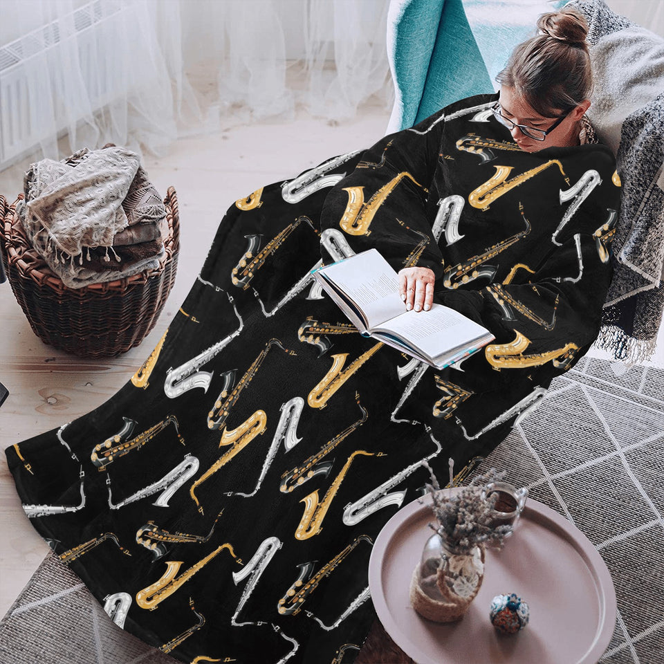 saxophone design pattern Blanket Robe with Sleeves