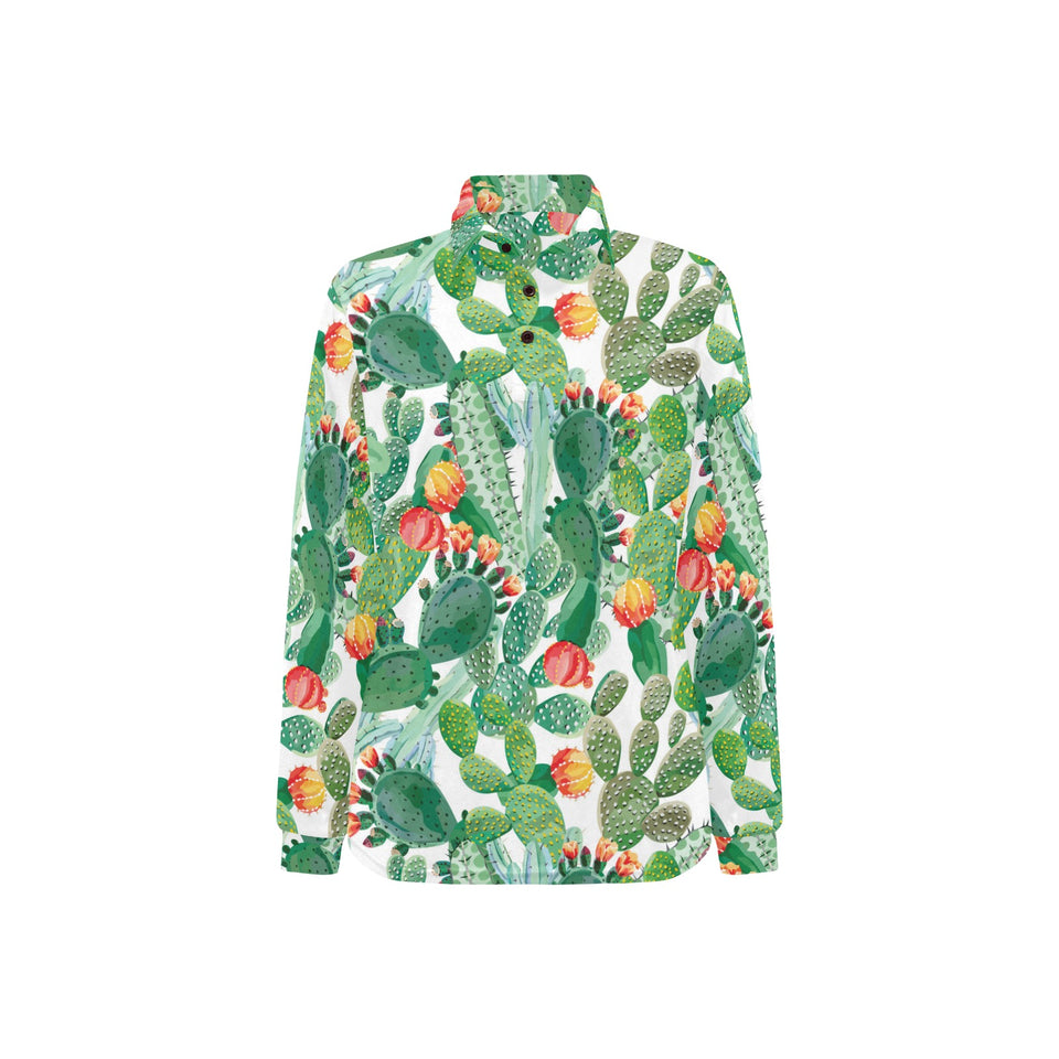 Cactus design pattern copy Women's Long Sleeve Polo Shirt
