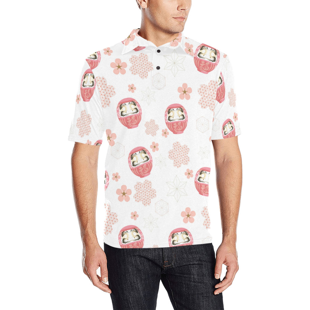 Daruma japanese wooden doll cherry blossom flower Men's All Over Print Polo Shirt