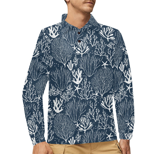 Coral Reef Pattern Print Design 05 Men's Long Sleeve Polo Shirt