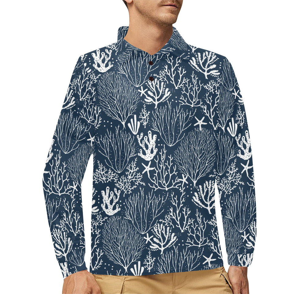 Coral Reef Pattern Print Design 05 Men's Long Sleeve Polo Shirt