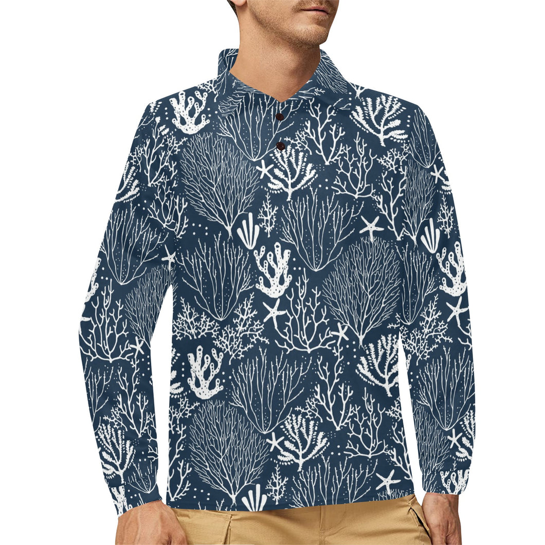 Coral Reef Pattern Print Design 05 Men's Long Sleeve Polo Shirt
