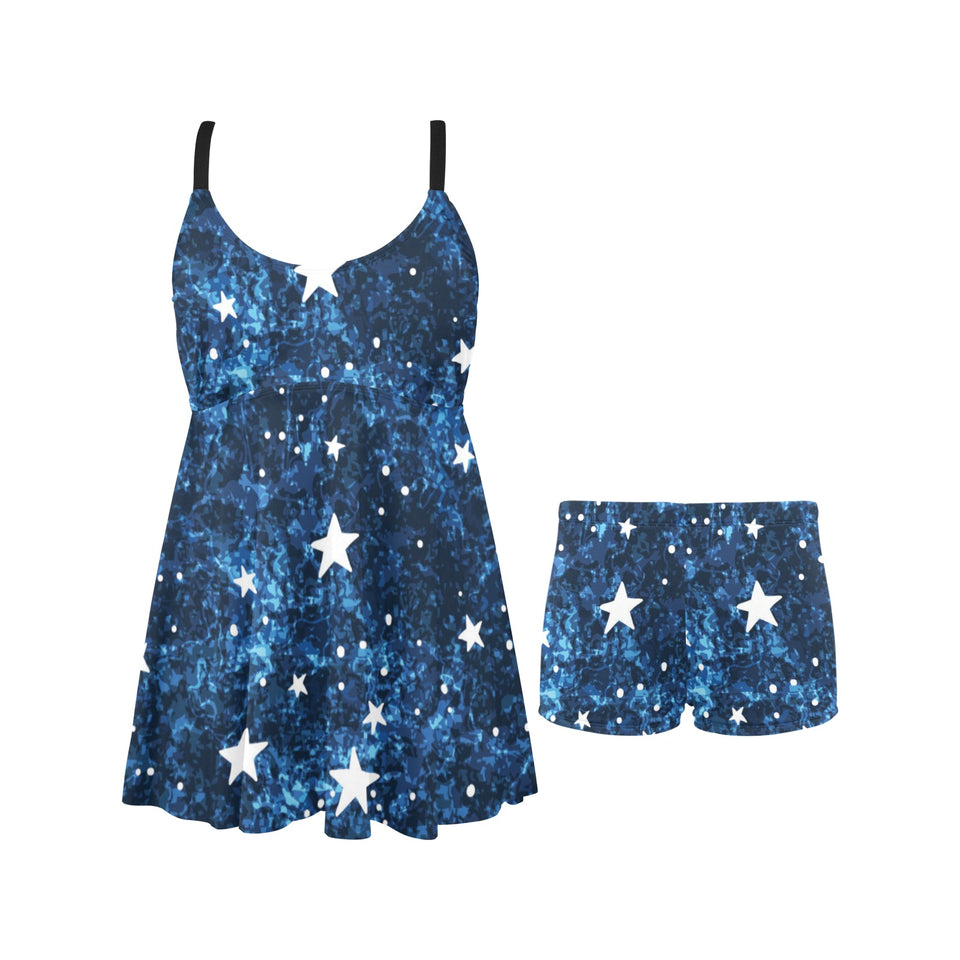 Night sky star pattern Chest Sexy Pleated Two Piece Swim Dress