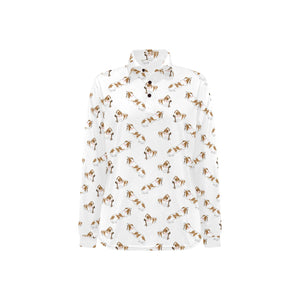 Jack Russel Pattern Print Design 04 Women's Long Sleeve Polo Shirt