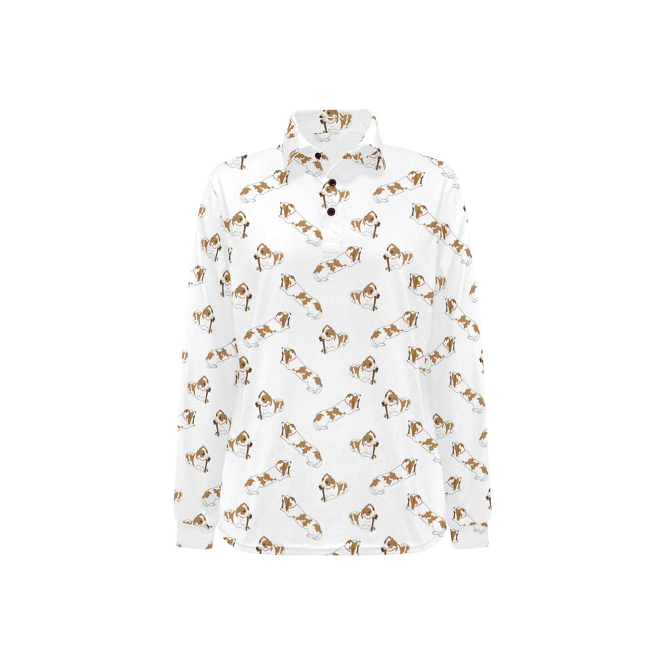 Jack Russel Pattern Print Design 04 Women's Long Sleeve Polo Shirt