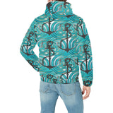 Anchor nautical green background Men's Padded Hooded Jacket