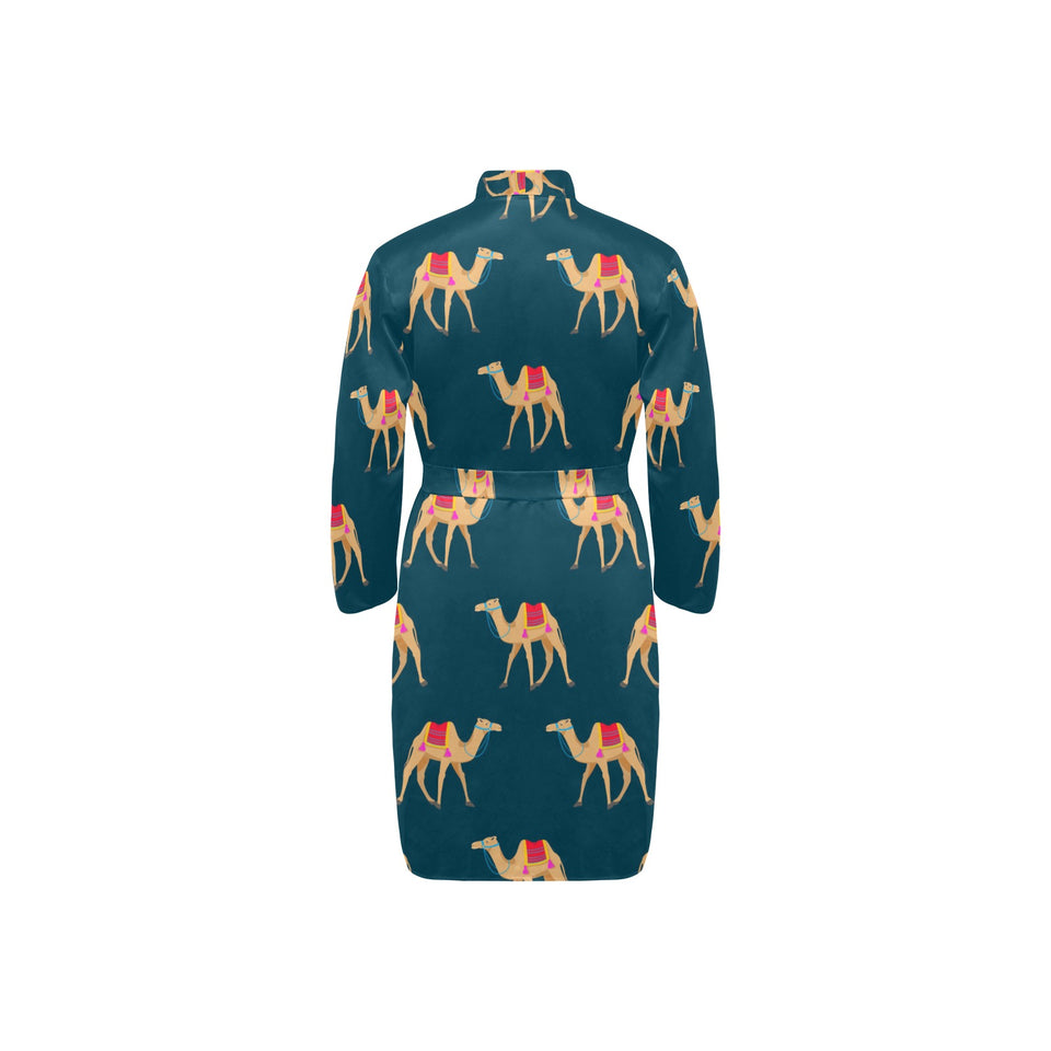 Camel pattern blue blackground Men's Long Sleeve Belted Night Robe