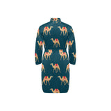 Camel pattern blue blackground Men's Long Sleeve Belted Night Robe