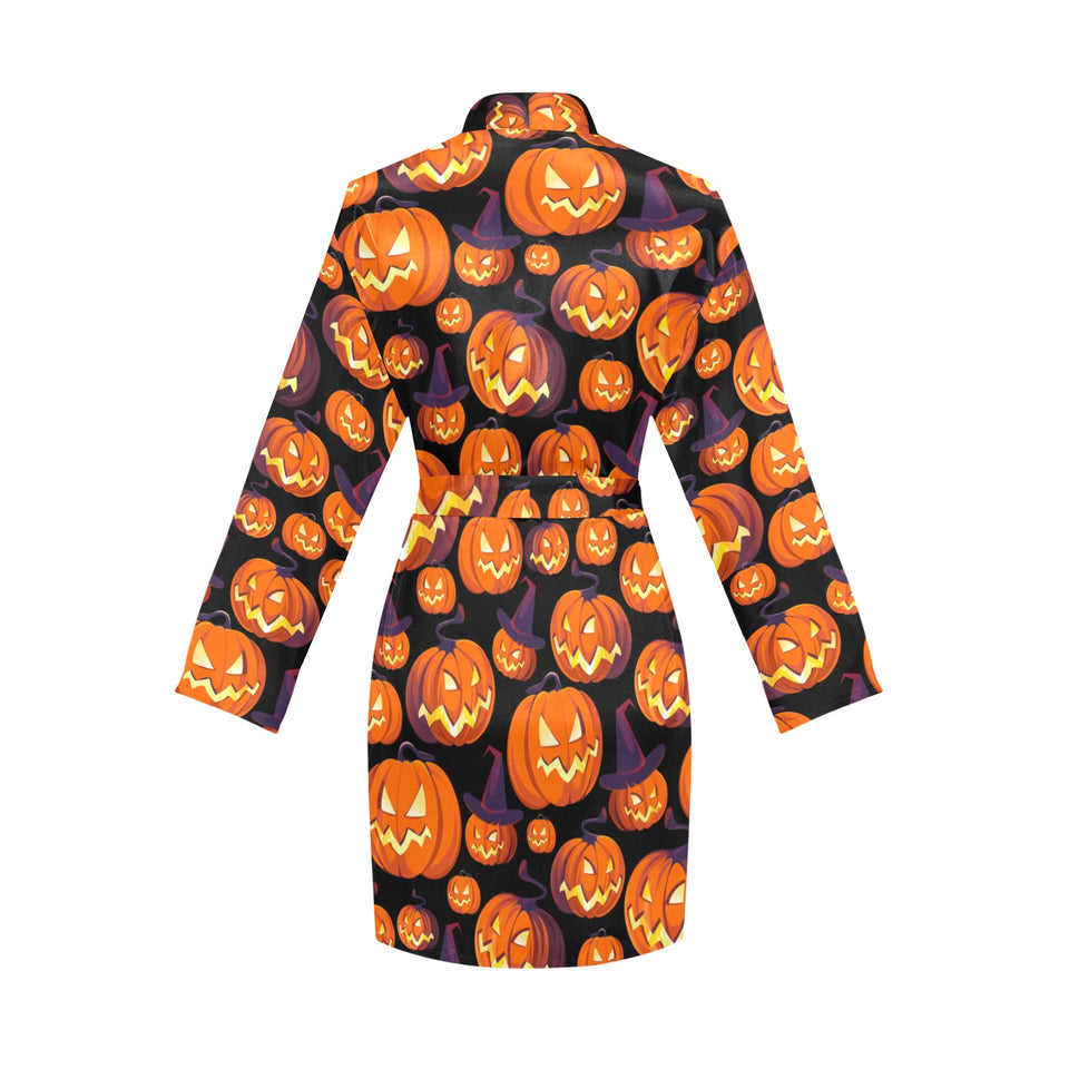 Halloween Pumpkin pattern Women's Long Sleeve Belted Night Robe