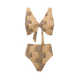 Bread Toast Pattern Print Design 04 Chest Bowknot High Waisted Bikini Swimsuit