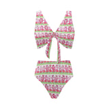 Teddy Bear Pattern Print Design 04 Chest Bowknot High Waisted Bikini Swimsuit