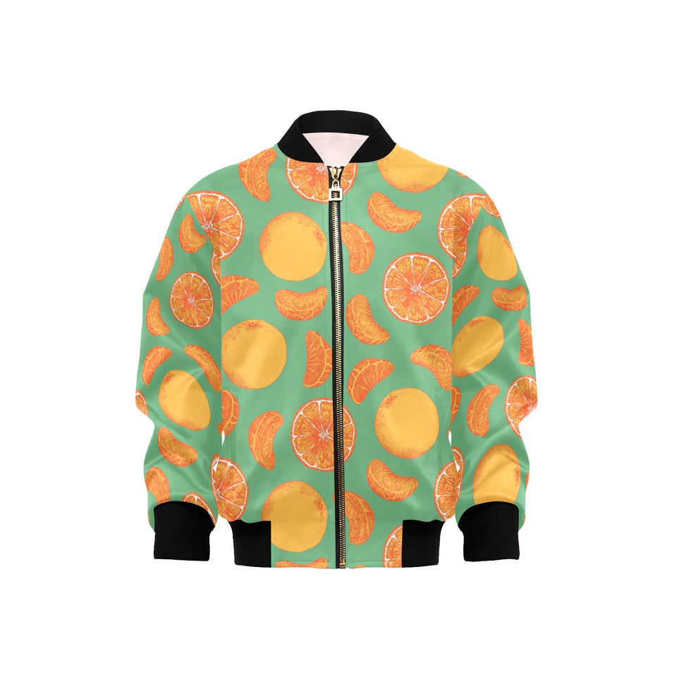 orange fruit pattern green background Kids' Boys' Girls' Bomber Jacket