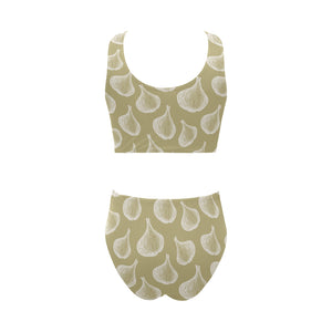 Garlic design pattern Chest Bowknot High Waisted Bikini Swimsuit
