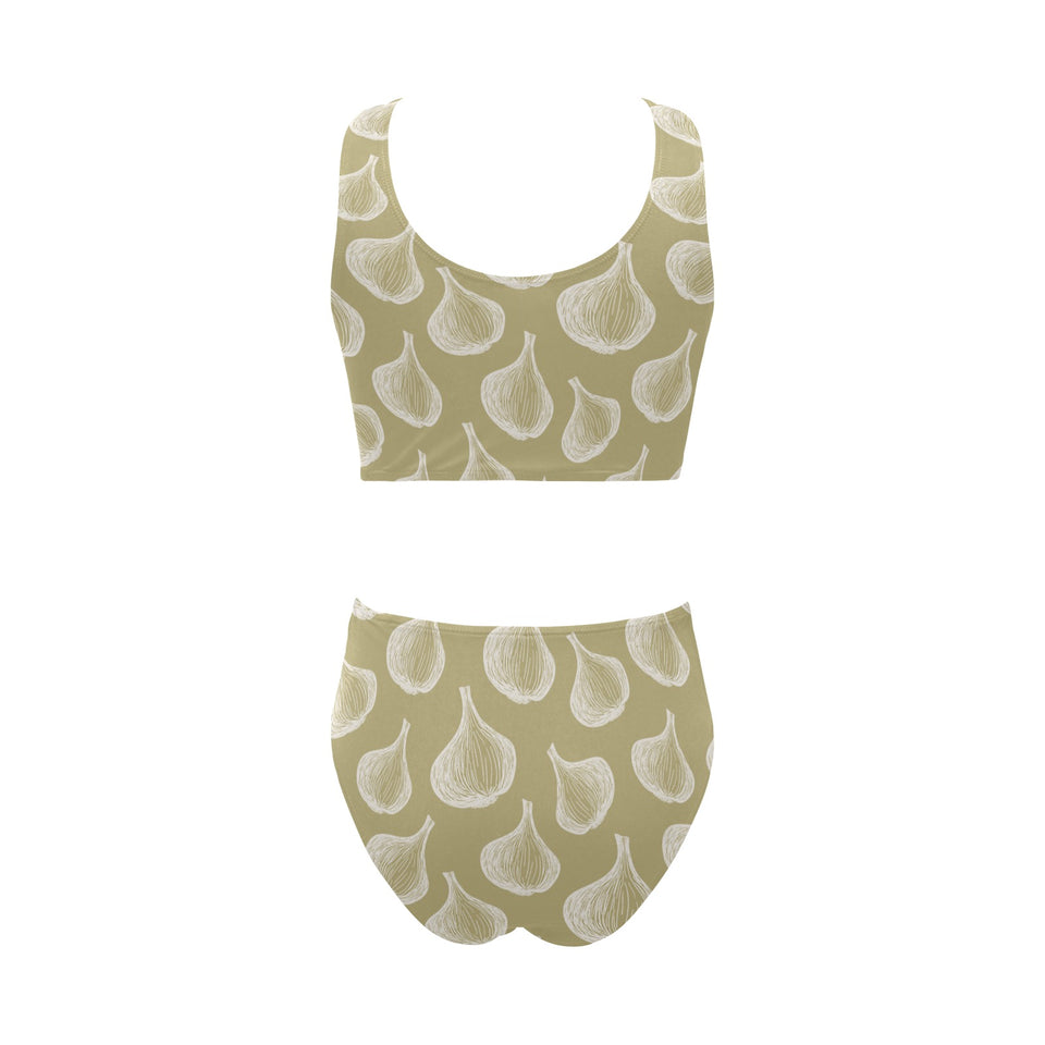 Garlic design pattern Chest Bowknot High Waisted Bikini Swimsuit