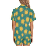 Sun green background Women's V-Neck Short Pajama Set