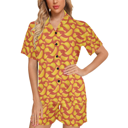 Potato Chips Pattern Print Design 05 Women's V-Neck Short Pajama Set