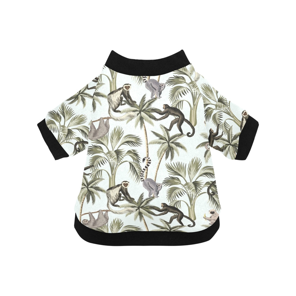 Monkey sloth lemur palm trees pattern All Over Print Pet Dog Round Neck Fuzzy Shirt
