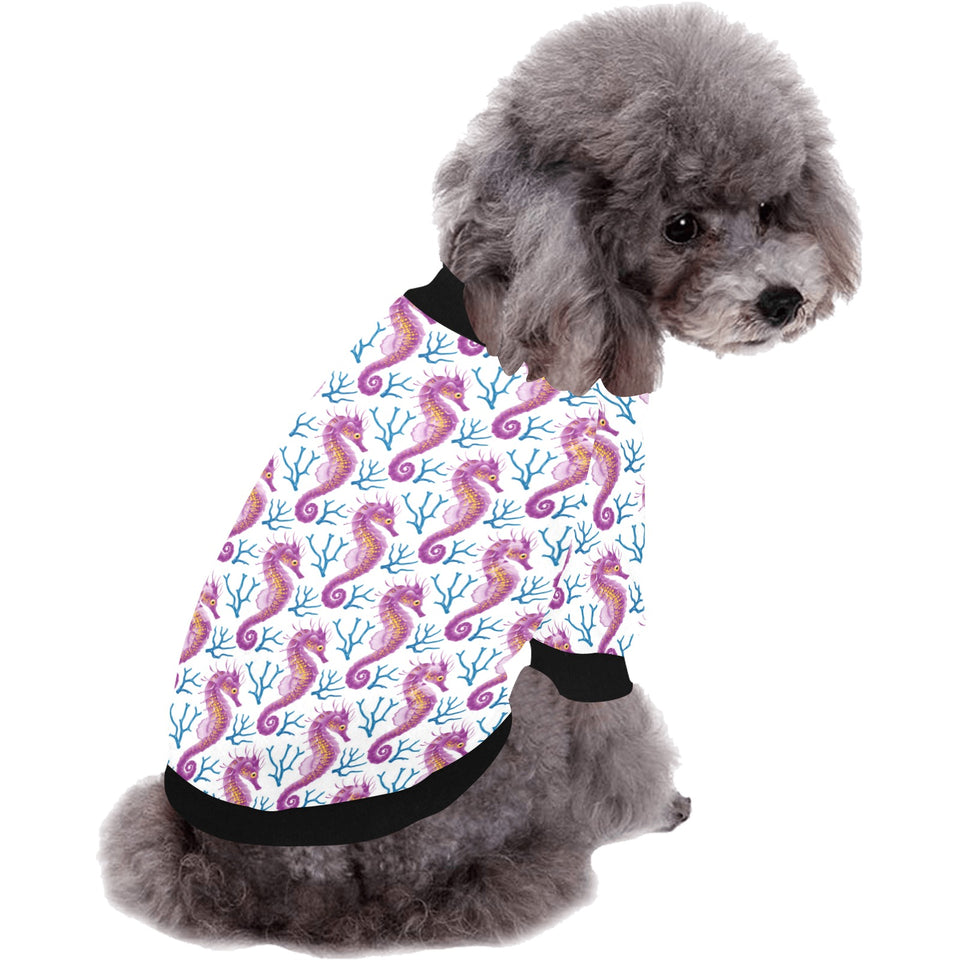 Purple seahorse blue coral pattern All Over Print Pet Dog Round Neck Fuzzy Shirt