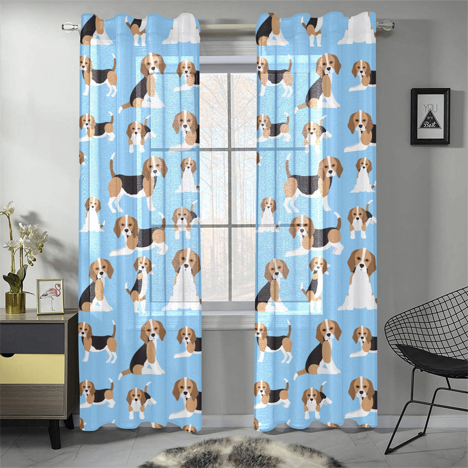 Beagle dog blue background pattern Gauze Curtain