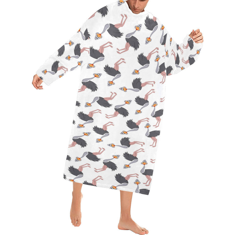 Ostrich Pattern Print Design 02 Blanket Robe with Sleeves